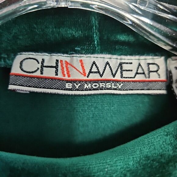 Chinawear By Morsly Women's Sm Green Velour Mock Neck Top long sleeve Vintage - Picture 2 of 9